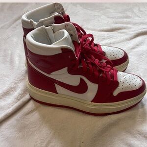 Nike Women's Red and White High-Top Sneakers